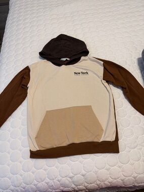 Men's Colorblock Hoodie - Beige & Brown